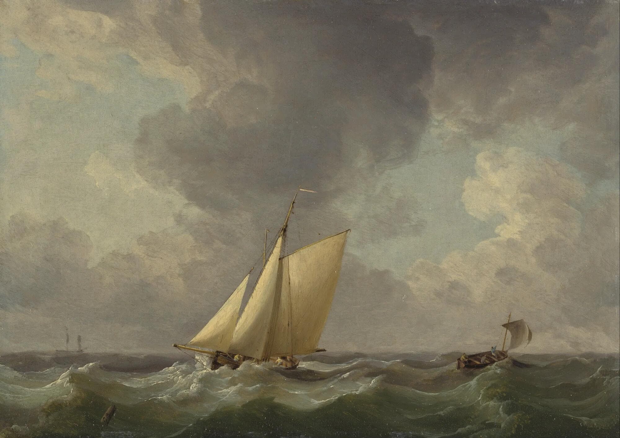 A cutter sailing in a strong breeze, painting by Charles Brooking
